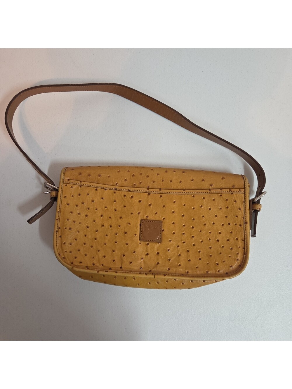 Vintage Dooney & Bourke Ostrich Embossed Leather Baguette Shoulder Bag